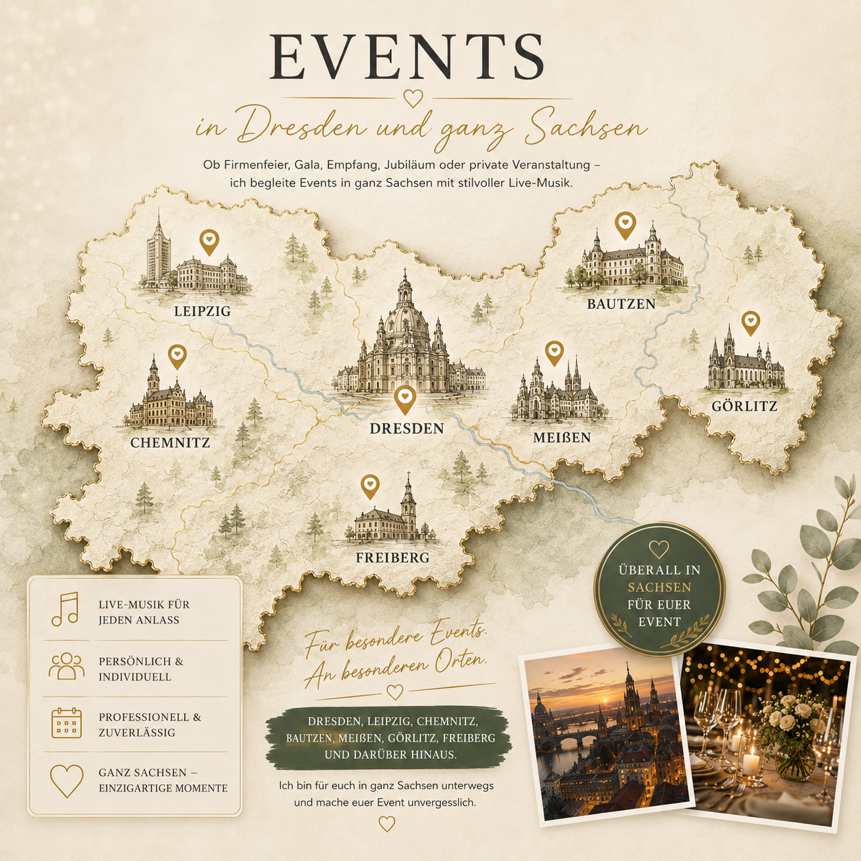 Events in Sachsen Karte von Sachsen mit Einsatzorten für Events und Veranstaltungen