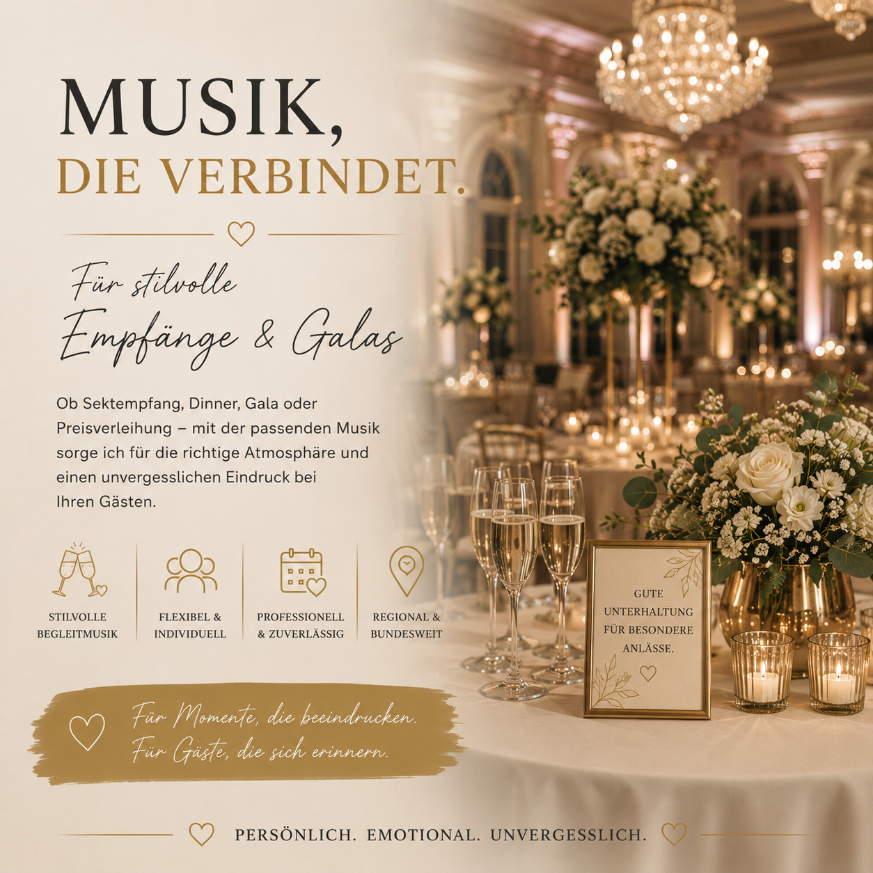 Empfang und Gala Eleganter Galaabend mit stilvoller Tischdekoration und festlicher Atmosphäre