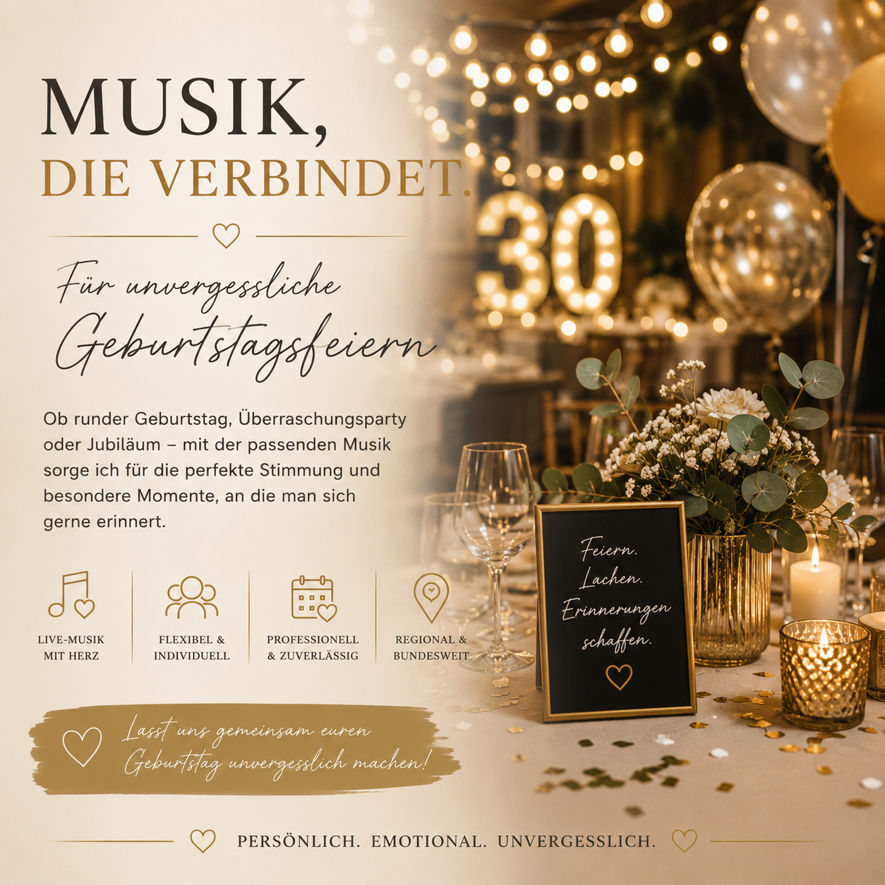 Geburtstagsfeier mit Live-Musik Festlich dekorierte Geburtstagsfeier mit stimmungsvoller Live-Musik
